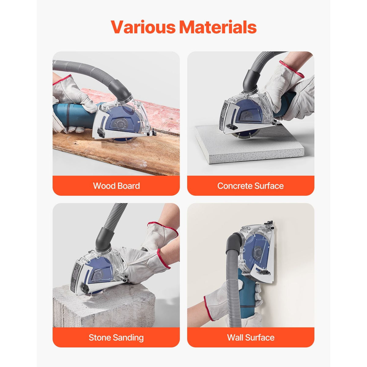 Cutting Dust Shroud for Angle Grinders, Universal 4-5 in Angle Grinder Dust Shroud with 6 Clamping Washers & 5 in Diamond Grinding Cup Wheel, Adjustable Cutting Depth, Connect to Vacuum Cleaner
