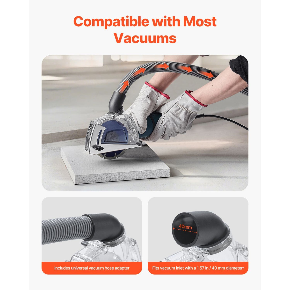 Cutting Dust Shroud for Angle Grinders, Universal 4-5 in Angle Grinder Dust Shroud with 6 Clamping Washers & 5 in Diamond Grinding Cup Wheel, Adjustable Cutting Depth, Connect to Vacuum Cleaner