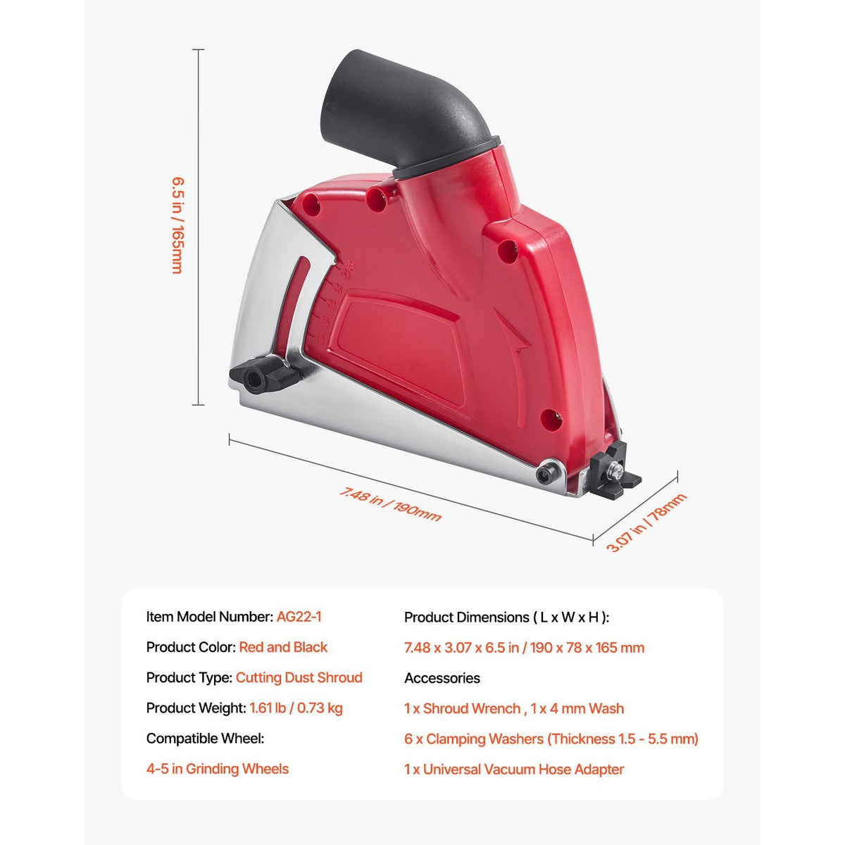 Cutting Dust Shroud for Angle Grinders, Universal 4-5 in Angle Grinder Dust Shroud with 6 Clamping Washers, Adjustable Cutting Depth, Connect to Vacuum Cleaner, for Wood Concrete Wall Stone