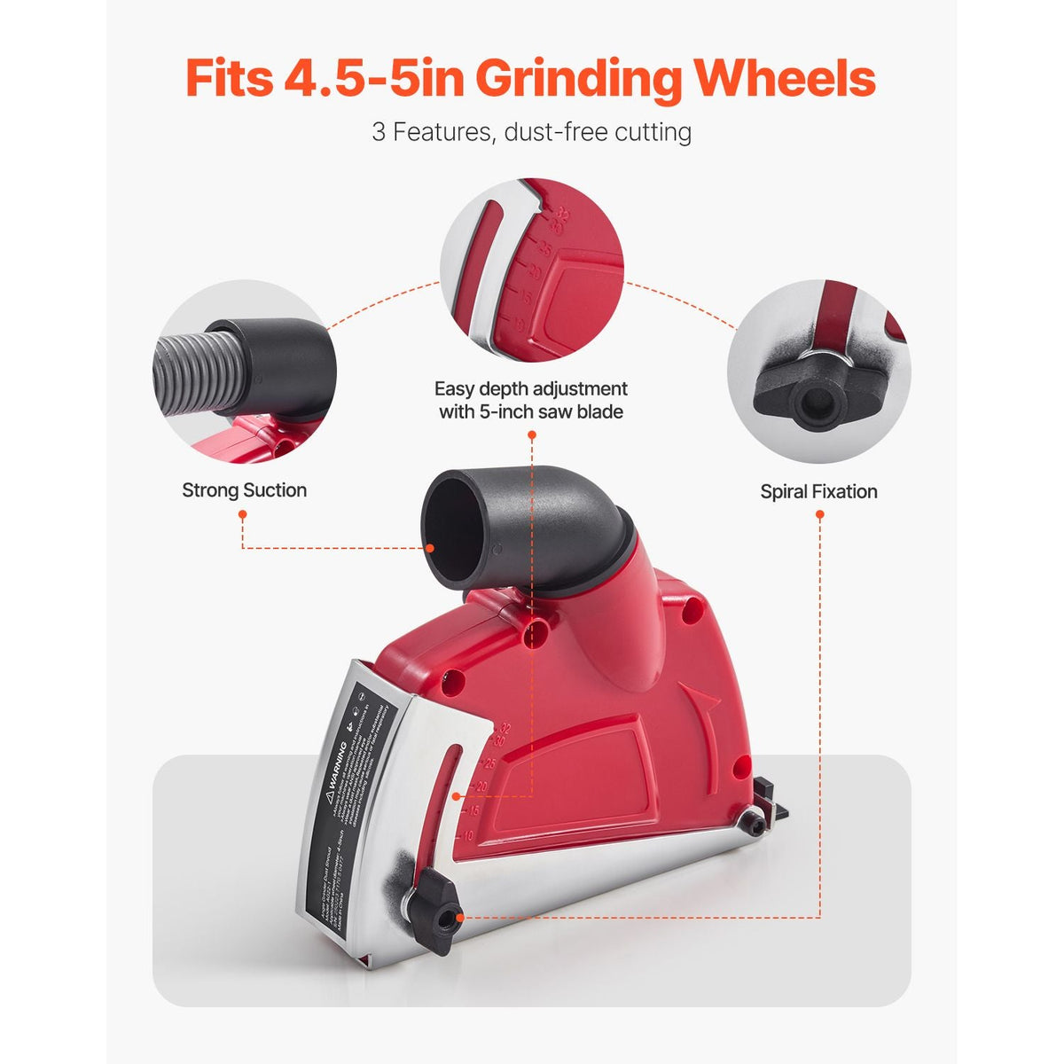 Cutting Dust Shroud for Angle Grinders, Universal 4-5 in Angle Grinder Dust Shroud with 6 Clamping Washers, Adjustable Cutting Depth, Connect to Vacuum Cleaner, for Wood Concrete Wall Stone