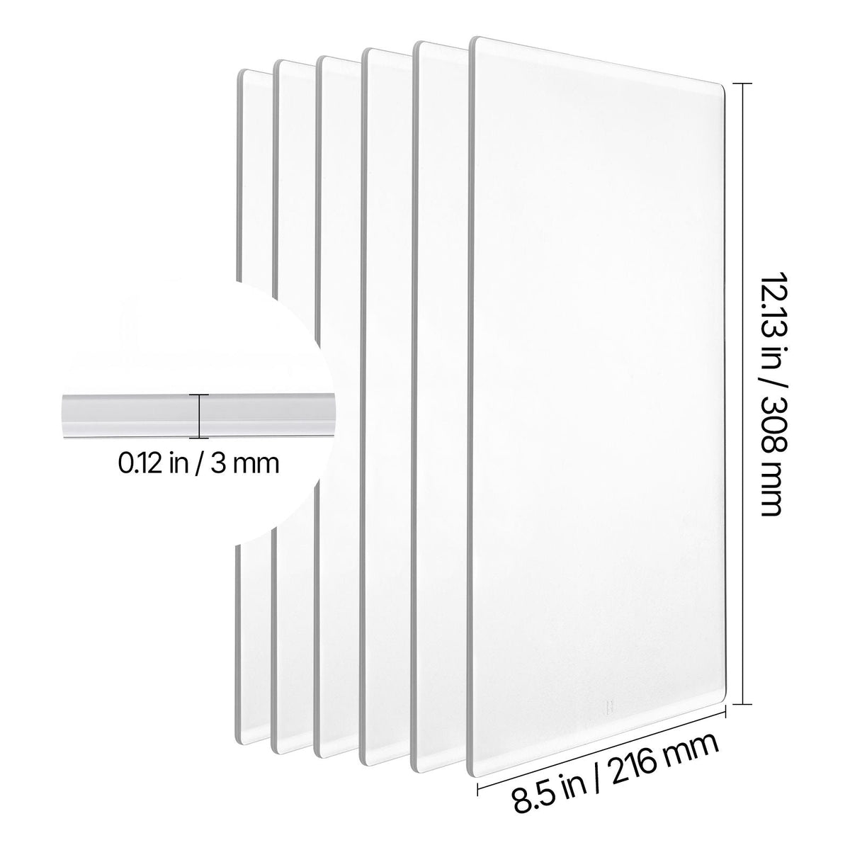 Cutting Plates, 6 Pcs, 12.13 x 8.5 x 0.12 in, Clear Polycarbonate Material, Die Cut Pads Compatible with Die Cutting and Embossing Machine KM-1885, for Scrapbooking and Card Making