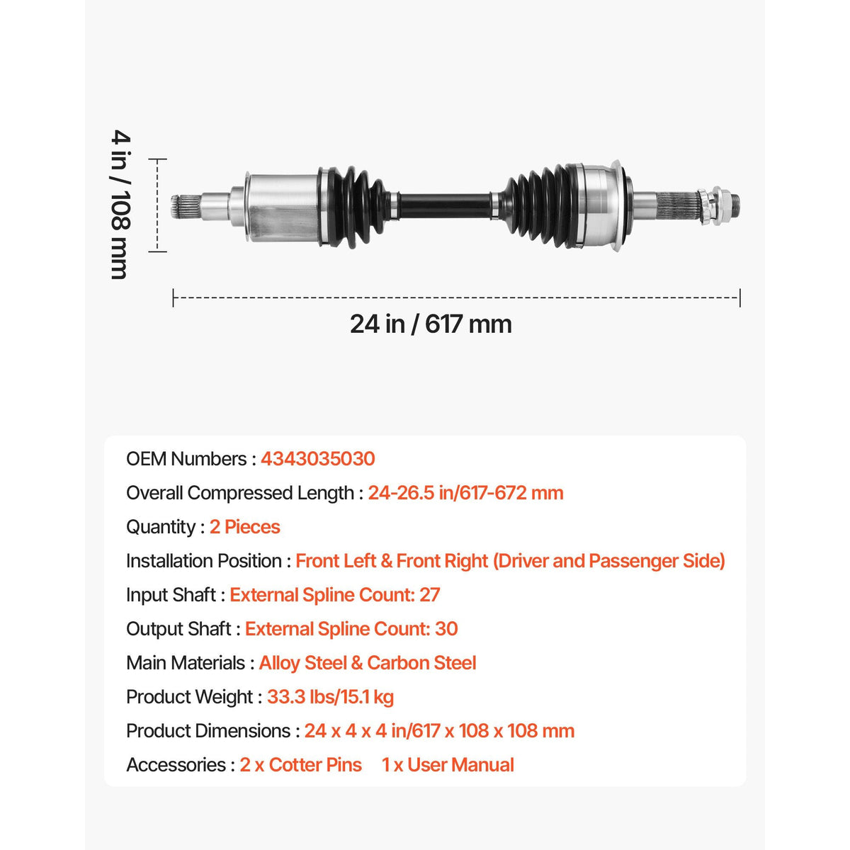 CV Axle Shaft Assembly, 2 Pieces Front Left & Right (Driver and Passenger Side), Automotive Replacement CV Joint Axles Pair Compatible with 1996-2002 Toyota 4Runner, Alloy Steel & Carbon Steel