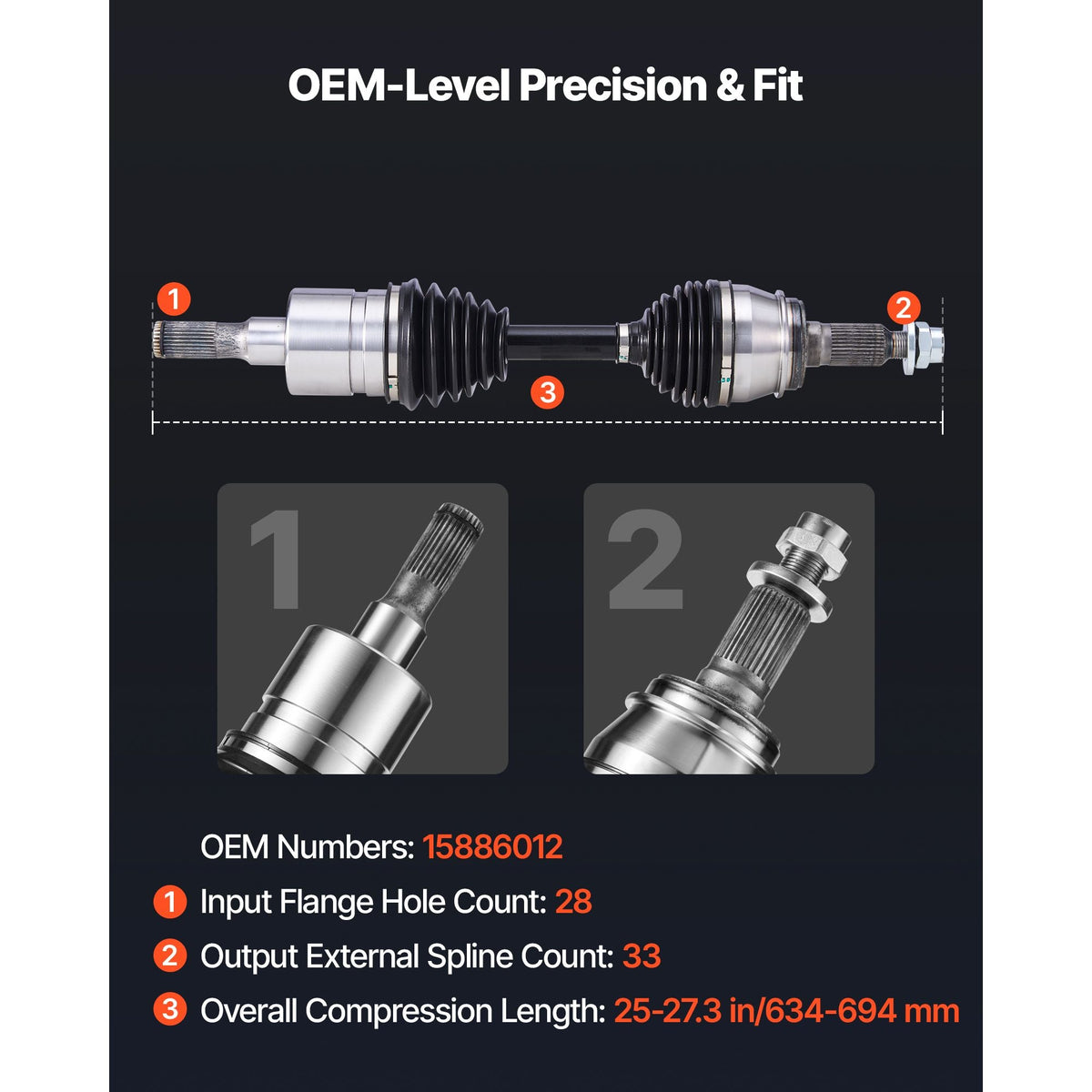 CV Axle Shaft Assembly, 2 Pieces Front Left & Right Side (Driver and Passenger Side), Automotive Replacement CV Joint Axles Pair Compatible with 2006-2010 Hummer H3, Alloy Steel & Carbon Steel