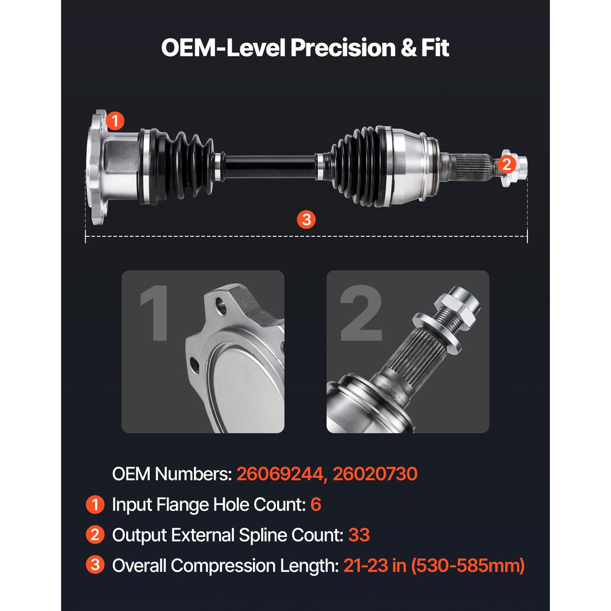 CV Axle Shaft Assembly, Front Left or Right Side (Driver or Passenger Side), Automotive Replacement CV Joint Axle Compatible with 1999-2006 Chevrolet Silverado 1500, Alloy Steel & Carbon Steel
