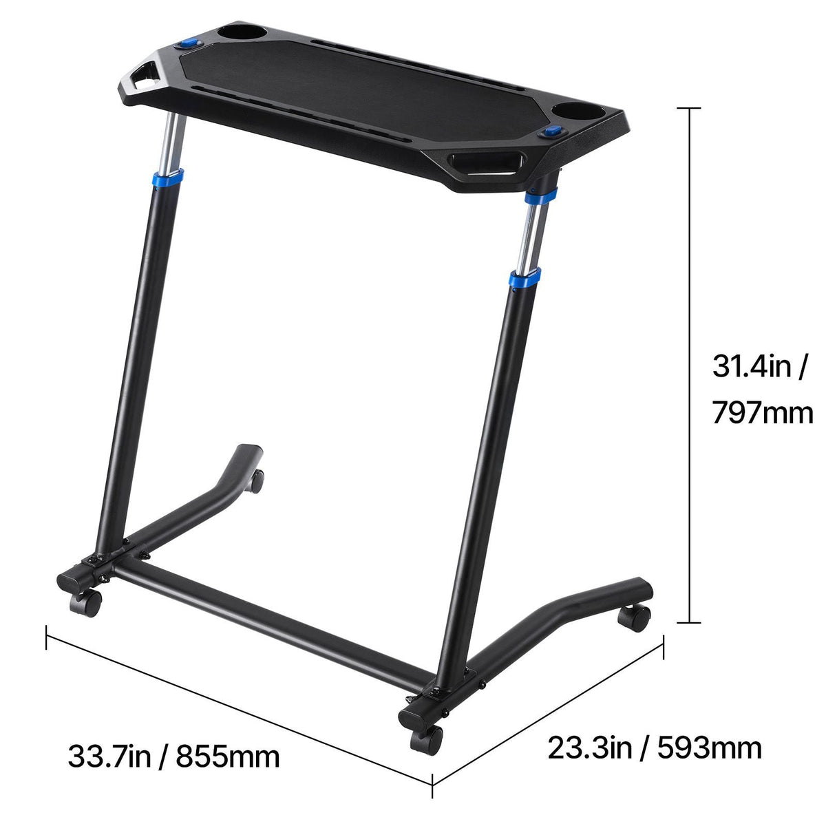 Cycling Desk, Mobile Foldable Multi-Functional Bike Trainer & Treadmill Desk with Lockable Wheels, Non-Slip Multi-Slot Bike Trainer Fitness Desk with Handle Bar, Fit for Home Office Exercise