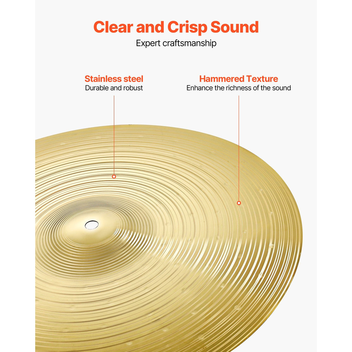 Cymbal Pack, 3 Pieces Cymbals for Drum Set, Alloy Cymbals Drum Set Includes 14-inch Hi-Hats, 16-inch Crash, 20-inch Ride, Drumsticks & Cymbal Bag, Alloy Cymbal Pack for Drummer, Bright Copper