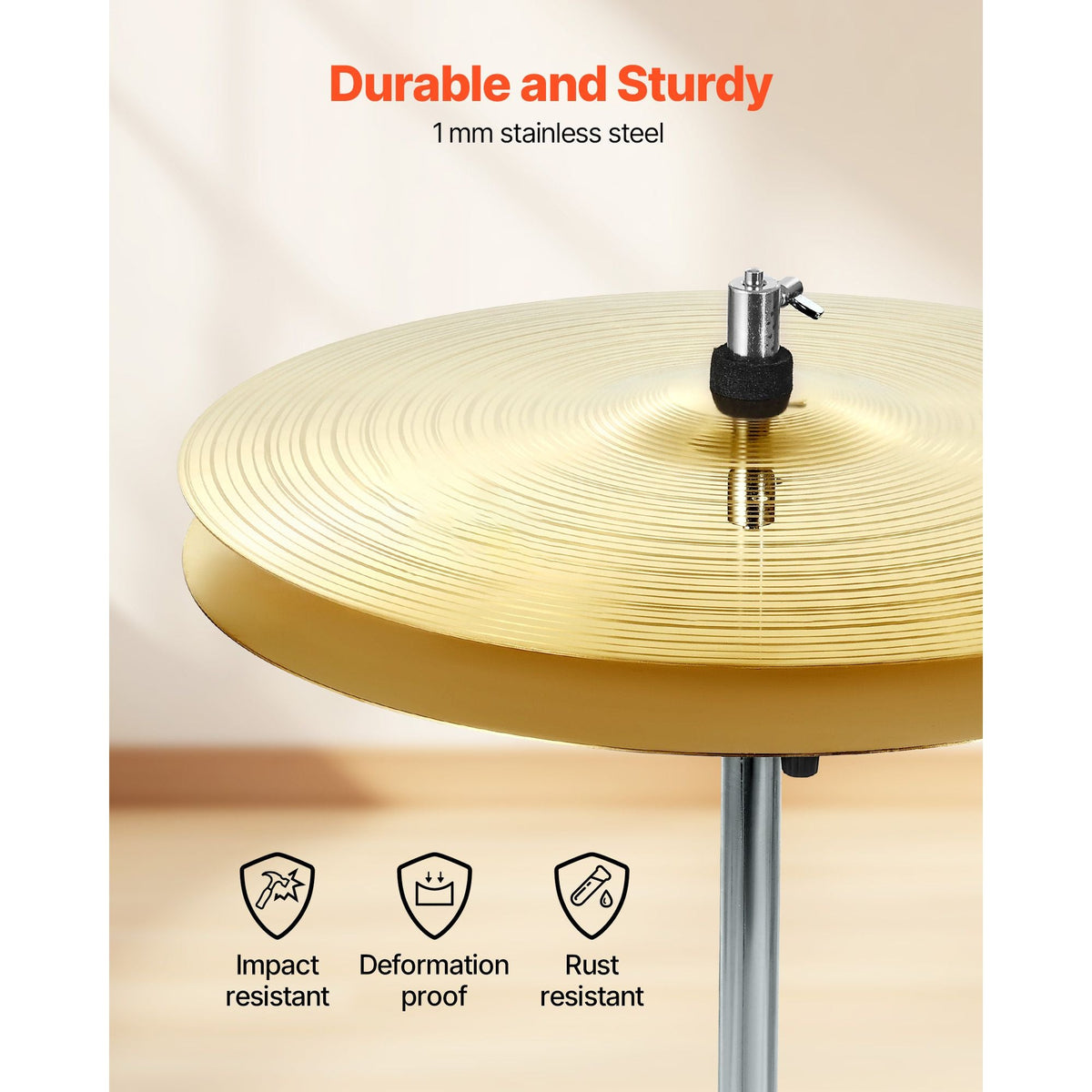 Cymbal Pack, 3 Pieces Cymbals for Drum Set, Alloy Cymbals Drum Set Includes 14-inch Hi-Hats, 16-inch Crash, 20-inch Ride, Drumsticks & Cymbal Bag, Alloy Cymbal Pack for Drummer, Bright Copper