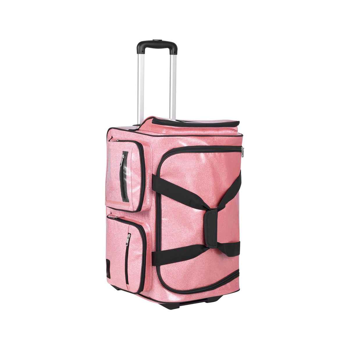 Dance Bag with Garment Rack, 23 Inch Rolling Dance Duffel, with Wheels, USB Port, Height Adjustable Clothes Rack, Privacy Protection Curtain, Ideal for Travel and Competitions, Sparkling Pink