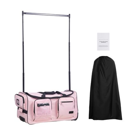 Dance Bag with Garment Rack, 29 Inch Rolling Dance Duffel, with Wheels, Height Adjustable Clothes Rack, USB Port, Privacy Protection Curtain, Ideal for Travel and Competitions, Matte Pink