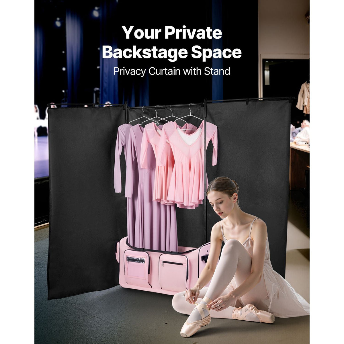 Dance Bag with Garment Rack, 29 Inch Rolling Dance Duffel, with Wheels, USB Port, Height Adjustable Clothes Rack, Privacy Protection Curtain, Ideal for Travel and Competitions, Matte Pink