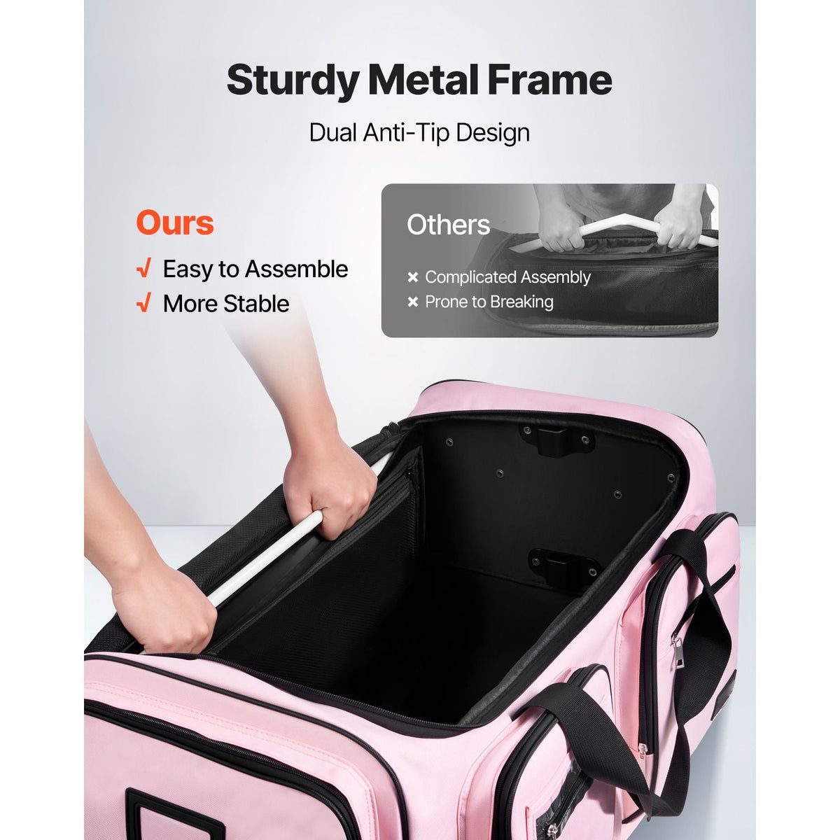 Dance Bag with Garment Rack, 29 Inch Rolling Dance Duffel, with Wheels, USB Port, Height Adjustable Clothes Rack, Privacy Protection Curtain, Ideal for Travel and Competitions, Matte Pink