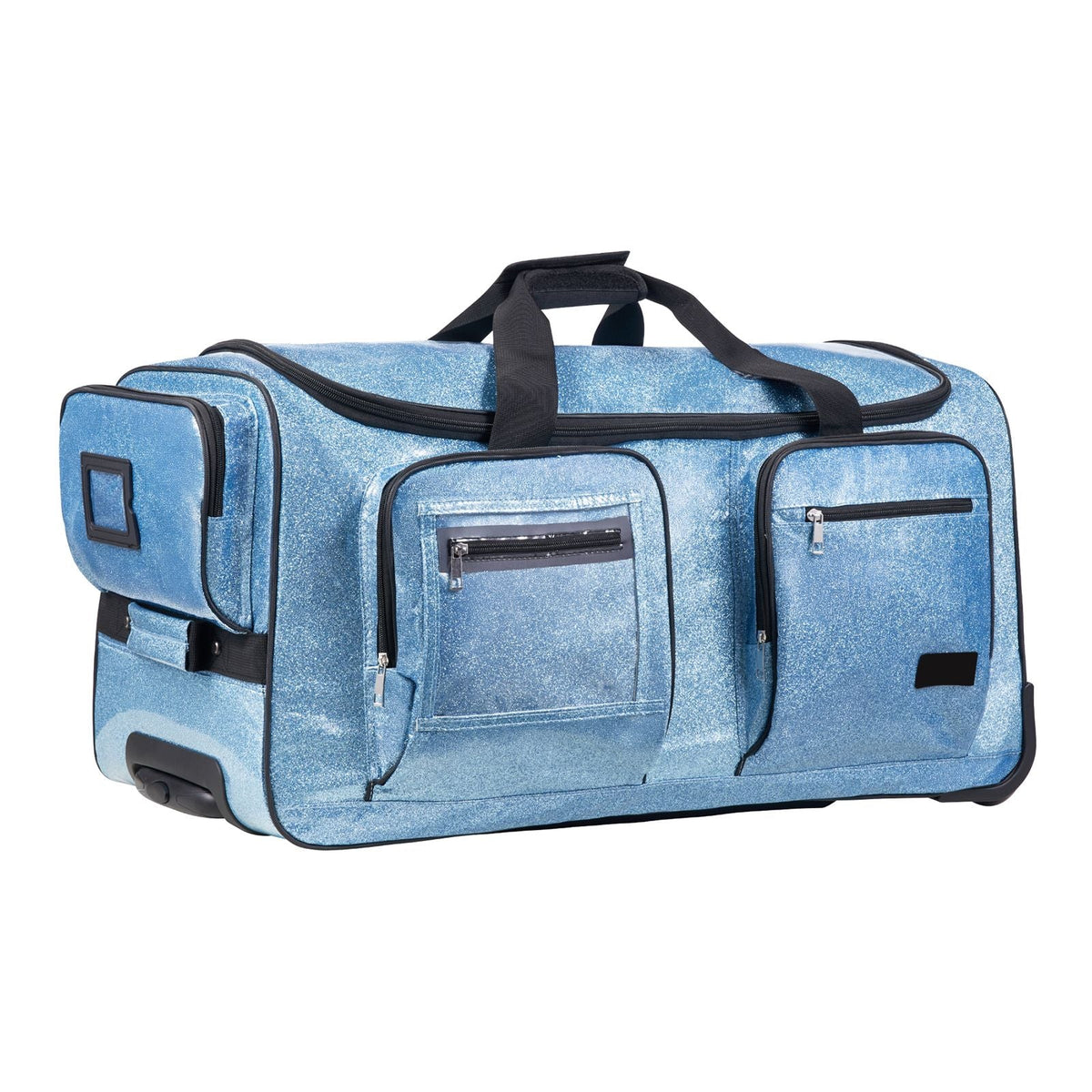 Dance Bag with Garment Rack, 29 Inch Rolling Dance Duffel, with Wheels, USB Port, Height Adjustable Clothes Rack, Privacy Protection Curtain, Ideal for Travel and Competitions, Sparkling Blue