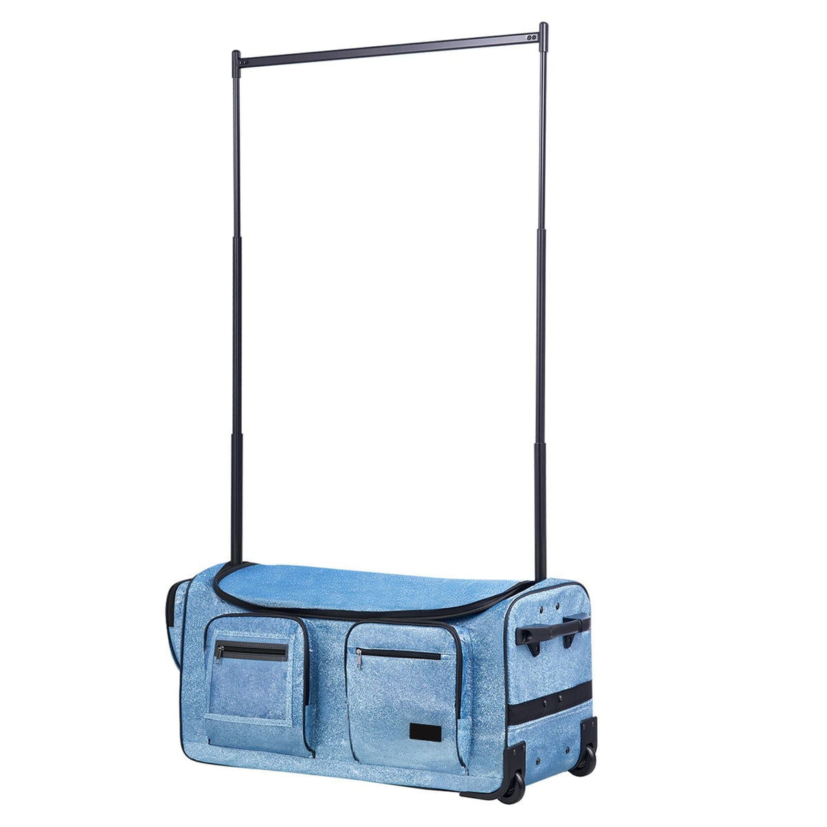 Dance Bag with Garment Rack, 29 Inch Rolling Dance Duffel, with Wheels, USB Port, Height Adjustable Clothes Rack, Privacy Protection Curtain, Ideal for Travel and Competitions, Sparkling Blue