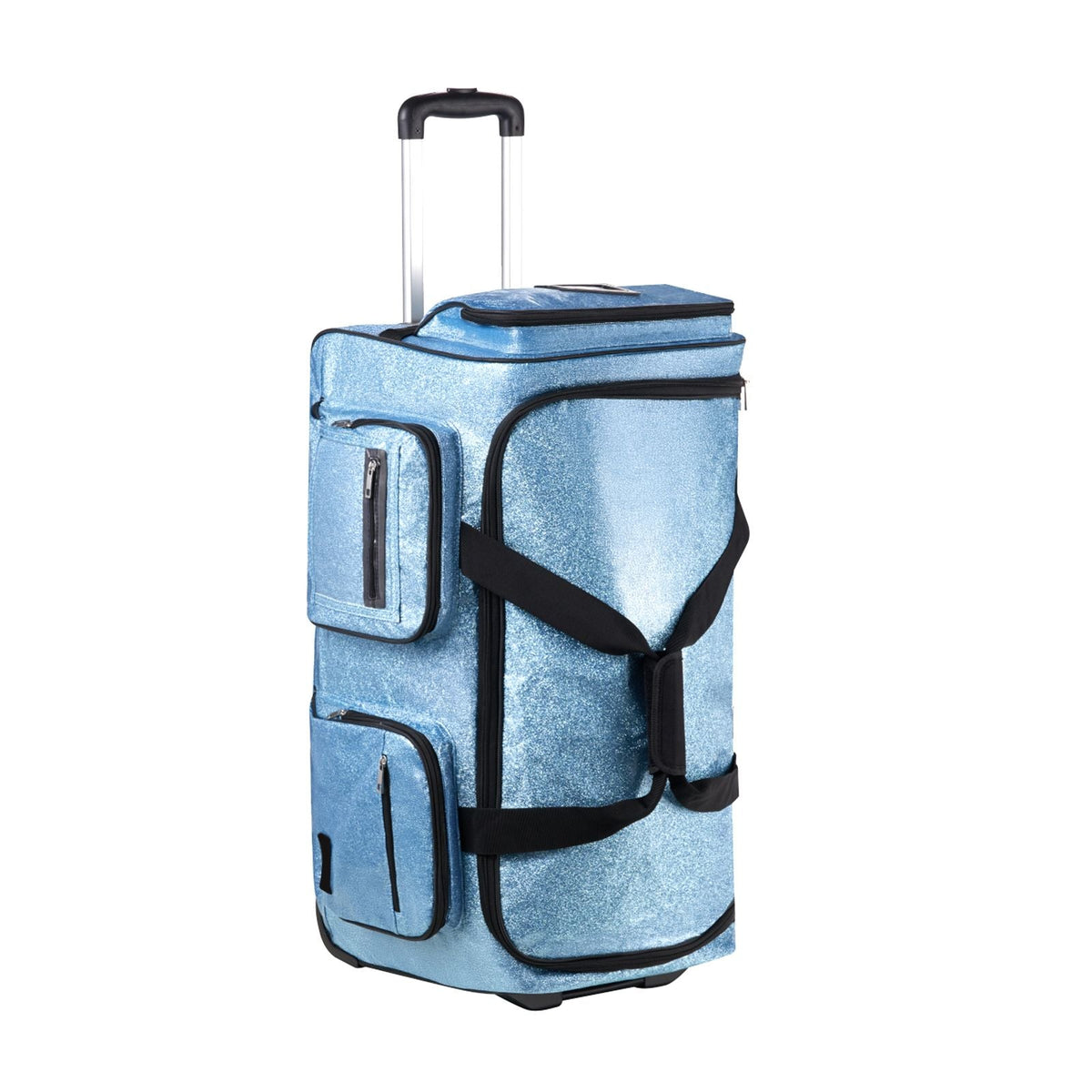 Dance Bag with Garment Rack, 29 Inch Rolling Dance Duffel, with Wheels, USB Port, Height Adjustable Clothes Rack, Privacy Protection Curtain, Ideal for Travel and Competitions, Sparkling Blue