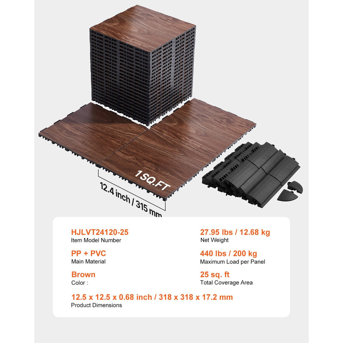 Dance Floor Tiles, 12.4 x 12.4 in 25 Piece Interlocking Dance Flooring, Portable Dance Practice Floor with Cushioned Base (Oak Wood Grain, 25 sq. ft/Box )