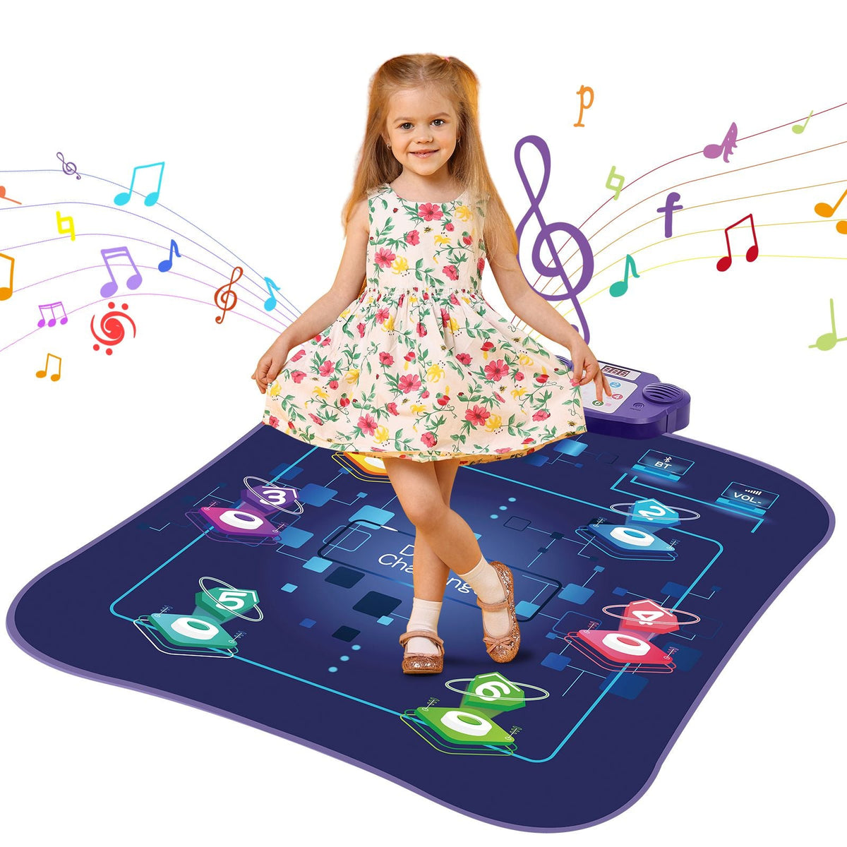 Dance Mat, 6-Button Dance Mixer Rhythm Step Play Mat, Electronic Dance Pad with Wireless Bluetooth, LED Lights, 5 Game Modes, Adjustable Volume, Built-in Music, Toys Gifts for 3+ Year Old Girls
