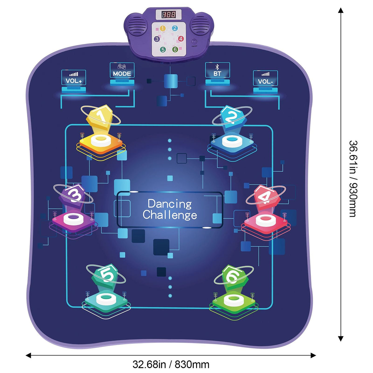 Dance Mat, 6-Button Dance Mixer Rhythm Step Play Mat, Electronic Dance Pad with Wireless Bluetooth, LED Lights, 5 Game Modes, Adjustable Volume, Built-in Music, Toys Gifts for 3+ Year Old Girls