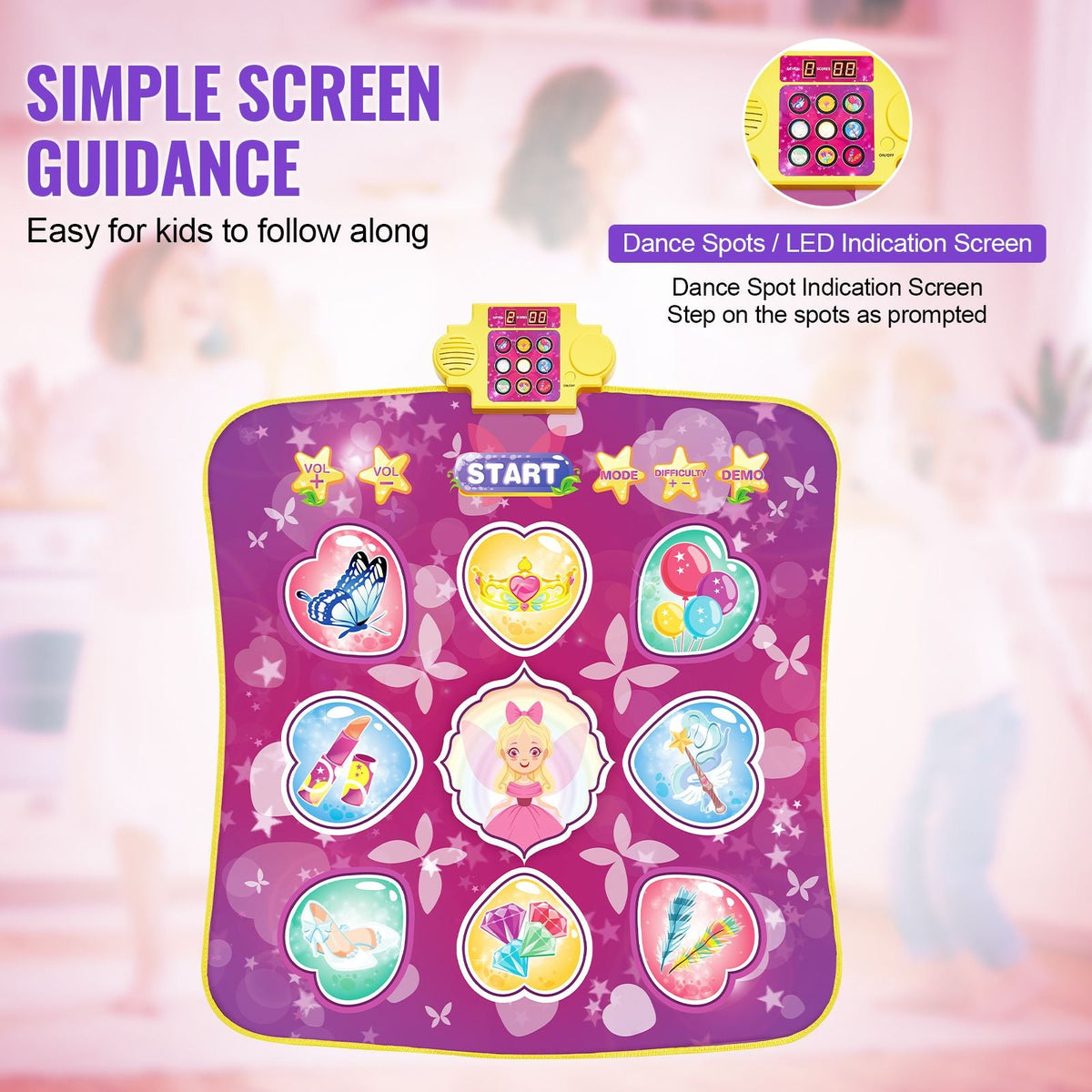Dance Mat, 9-Button Dance Mixer Rhythm Step Play Mat, Electronic Dance Pad with 3 Game Modes, Adjustable Volume, Built-in Music, 8 Challenge Levels, Birthday Toys Gifts for 3+ Year Old Girls