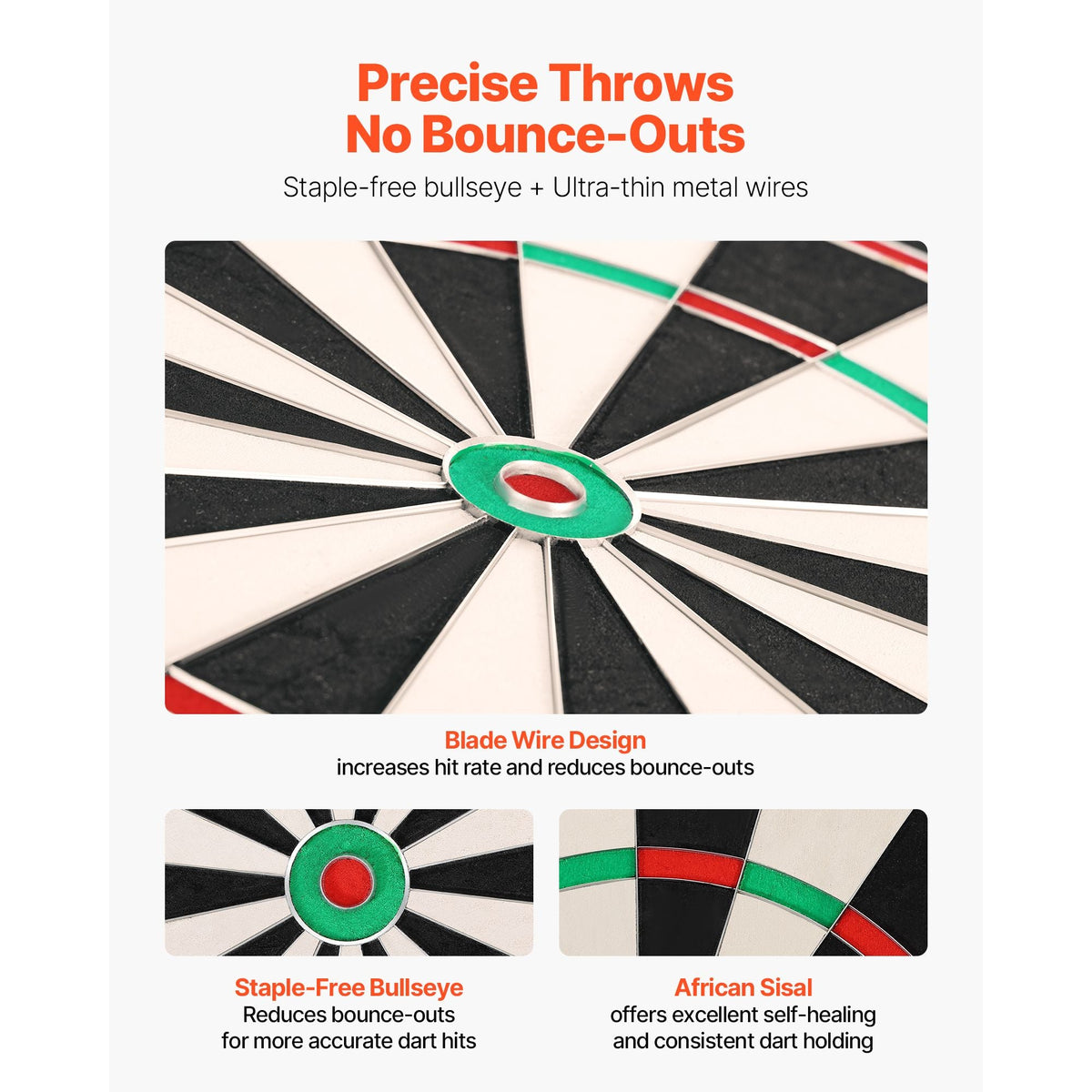 Dart Board, High-Grade Self-Healing Sisal Fiber Dartboard with Staple-Free Bullseye, Blade Wire & Rotating Number Ring, 17.7" Professional Dartboard for Home Party Game Room (Darts Not Included)