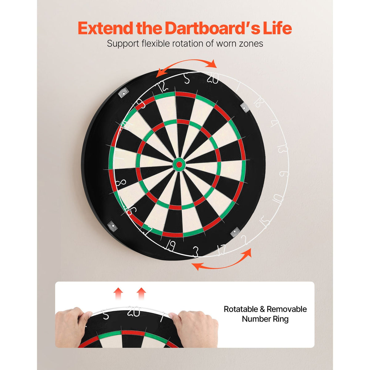 Dart Board, High-Grade Self-Healing Sisal Fiber Dartboard with Staple-Free Bullseye, Blade Wire & Rotating Number Ring, 17.7" Professional Dartboard for Home Party Game Room (Darts Not Included)