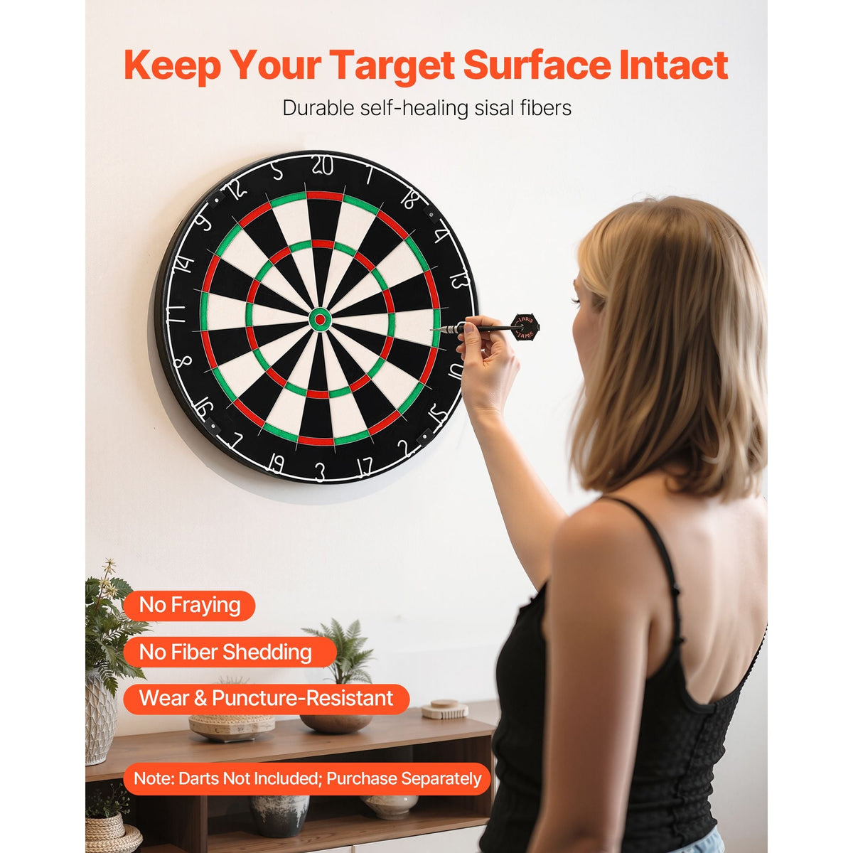Dart Board, High-Grade Self-Healing Sisal Fiber Dartboard with Staple-Free Bullseye, Blade Wire & Rotating Number Ring, 17.7" Professional Dartboard for Home Party Game Room (Darts Not Included)