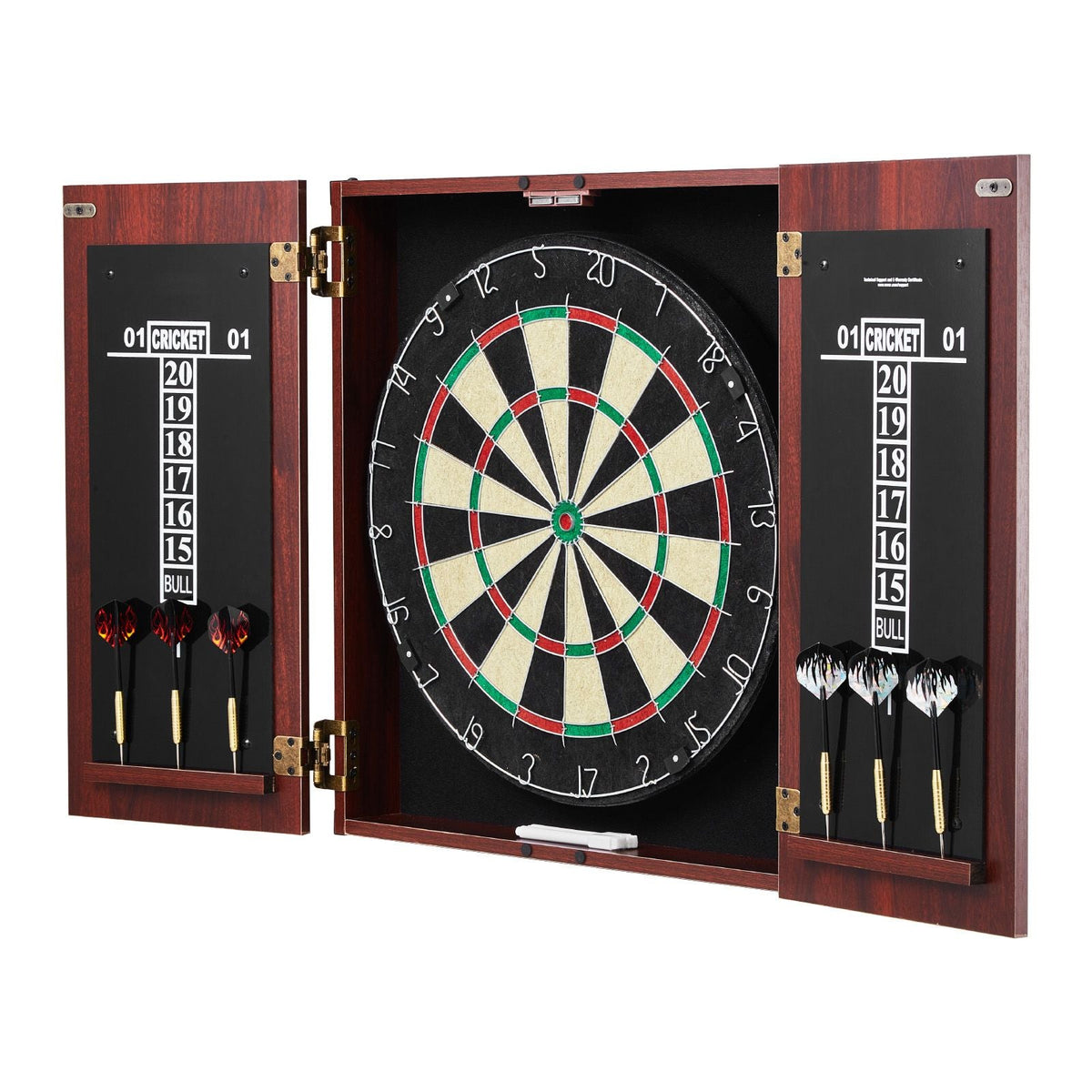 Dartboard and Cabinet Set, Ready-to-Play Bundle Official Size Dartboard Cabinet, Steel Tip Dart Hideaway Cabinet, Features Easy Assembly, Complete with All Accessories, Perfect for Cricket Games