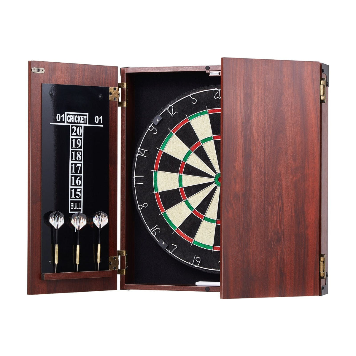 Dartboard and Cabinet Set, Ready-to-Play Bundle Official Size Dartboard Cabinet, Steel Tip Dart Hideaway Cabinet, Features Easy Assembly, Complete with All Accessories, Perfect for Cricket Games