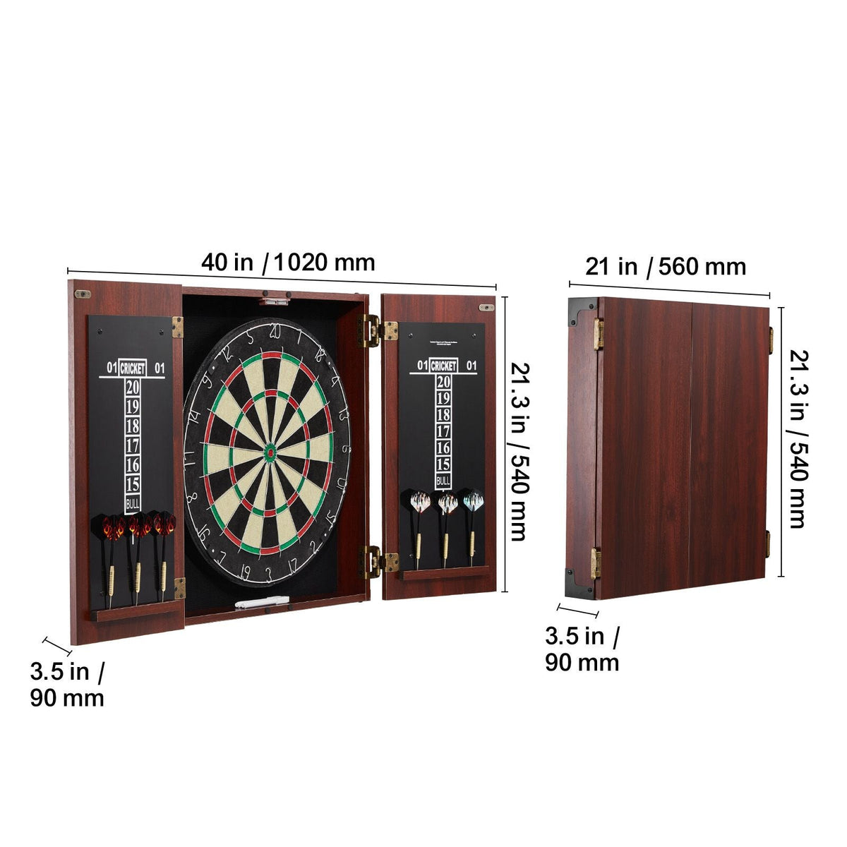 Dartboard and Cabinet Set, Ready-to-Play Bundle Official Size Dartboard Cabinet, Steel Tip Dart Hideaway Cabinet, Features Easy Assembly, Complete with All Accessories, Perfect for Cricket Games