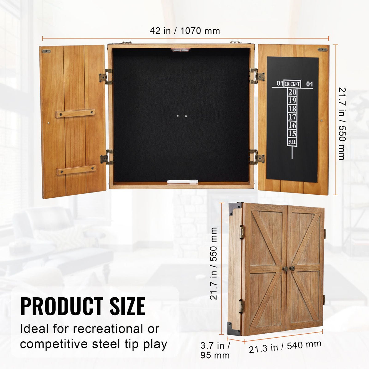 Dartboard Cabinet, Solid Wood Dartboard Cabinet Set, Official Size Hideaway Cabinet with Socreboard and Accessories, Features Easy Assembly, Perfect for Cricket Games (Dartboard Not Included)