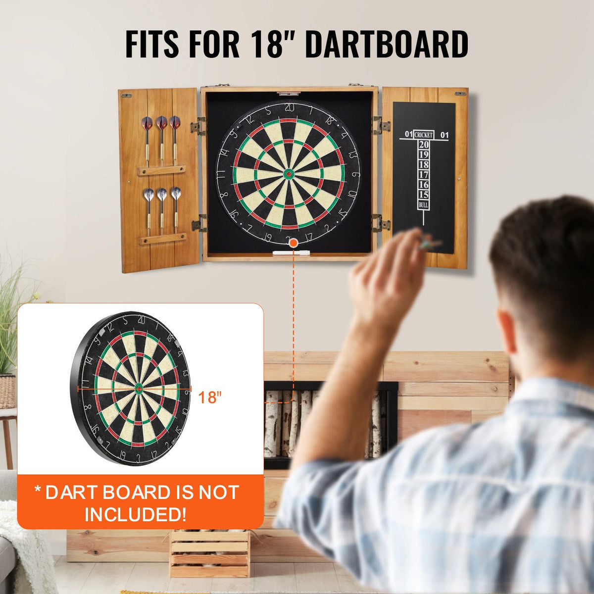 Dartboard Cabinet, Solid Wood Dartboard Cabinet Set, Official Size Hideaway Cabinet with Socreboard and Accessories, Features Easy Assembly, Perfect for Cricket Games (Dartboard Not Included)
