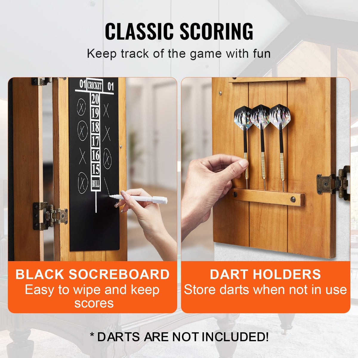 Dartboard Cabinet, Solid Wood Dartboard Cabinet Set, Official Size Hideaway Cabinet with Socreboard and Accessories, Features Easy Assembly, Perfect for Cricket Games (Dartboard Not Included)