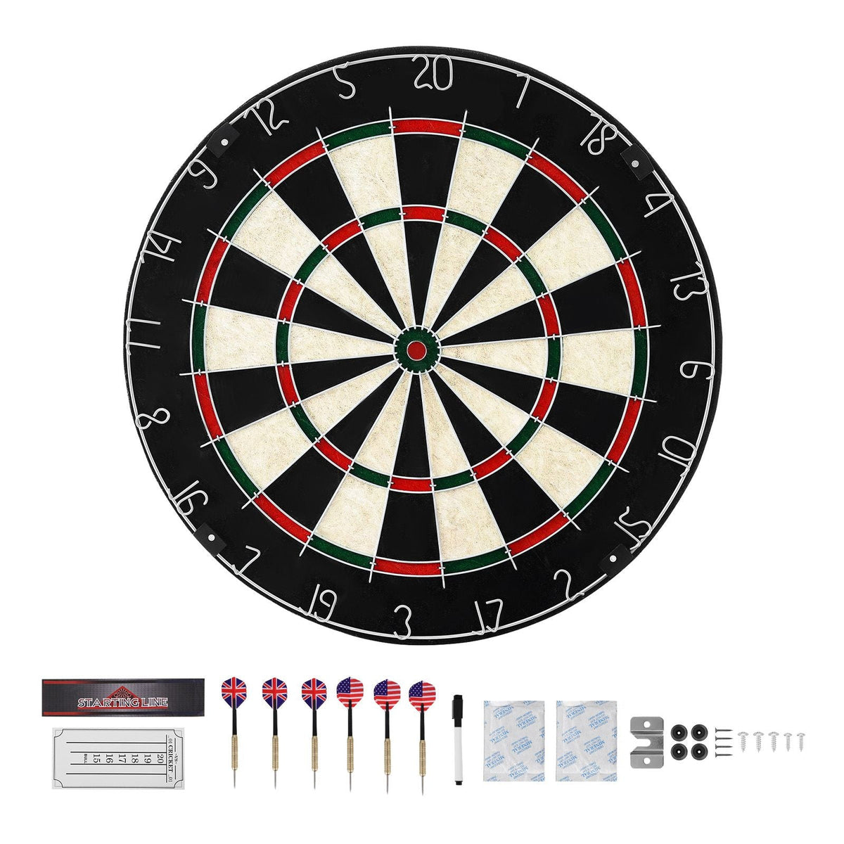 Dartboard with 6 Darts & Scoring Kit, Self-Healing Sisal Fibers Dartboard with Staple-Free Bullseye & Rotating Number Ring, 17.7" Professional Steel Tip Dart Board Set for Home Party Game Rooms