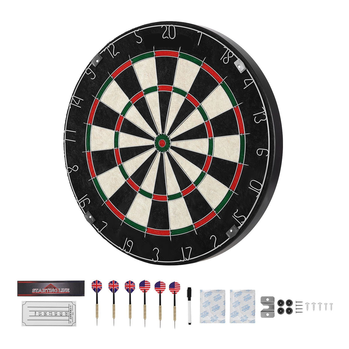 Dartboard with 6 Darts & Scoring Kit, Self-Healing Sisal Fibers Dartboard with Staple-Free Bullseye & Rotating Number Ring, 17.7" Professional Steel Tip Dart Board Set for Home Party Game Rooms