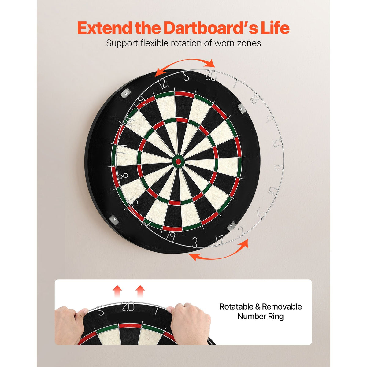 Dartboard with 6 Darts & Scoring Kit, Self-Healing Sisal Fibers Dartboard with Staple-Free Bullseye & Rotating Number Ring, 17.7" Professional Steel Tip Dart Board Set for Home Party Game Rooms