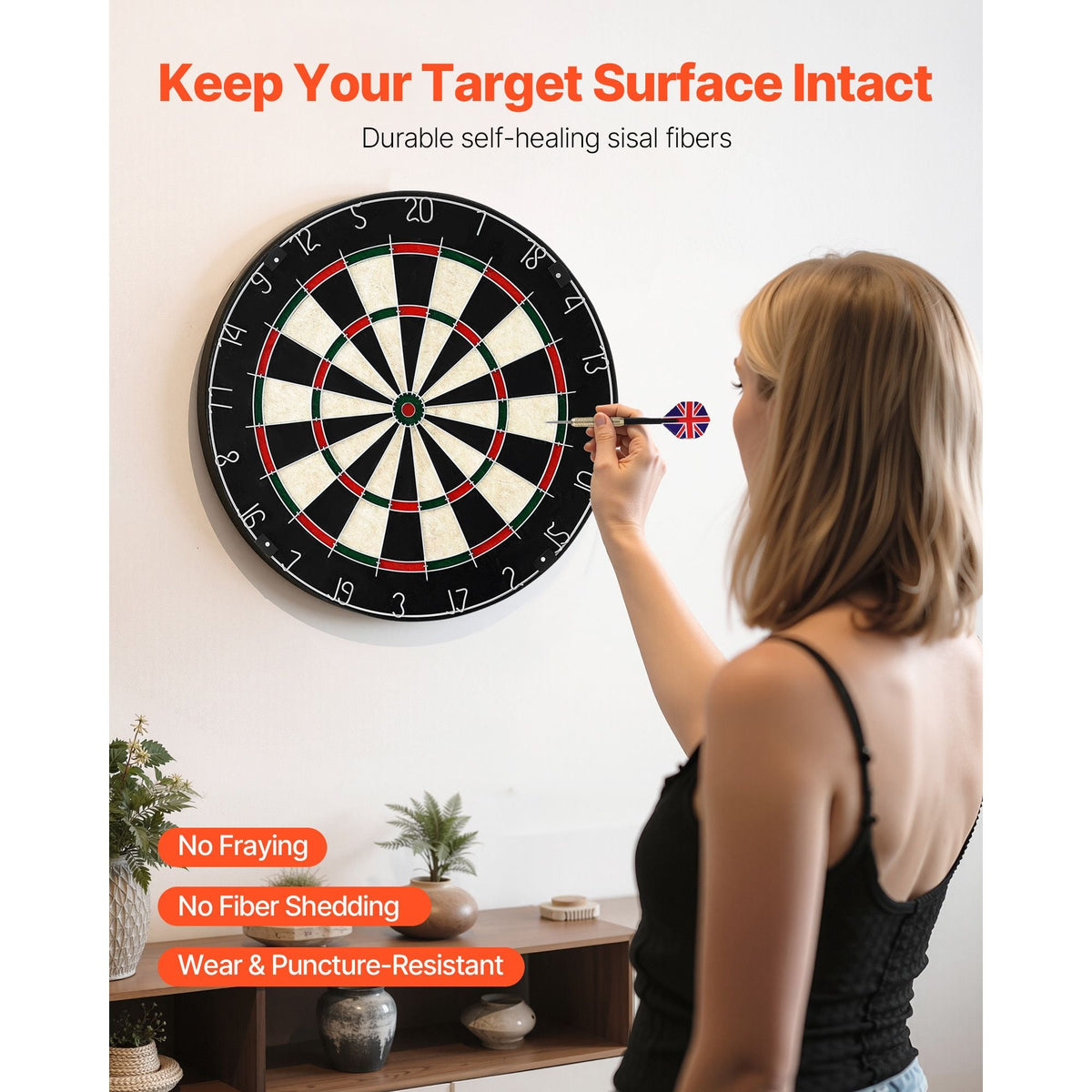 Dartboard with 6 Darts & Scoring Kit, Self-Healing Sisal Fibers Dartboard with Staple-Free Bullseye & Rotating Number Ring, 17.7" Professional Steel Tip Dart Board Set for Home Party Game Rooms