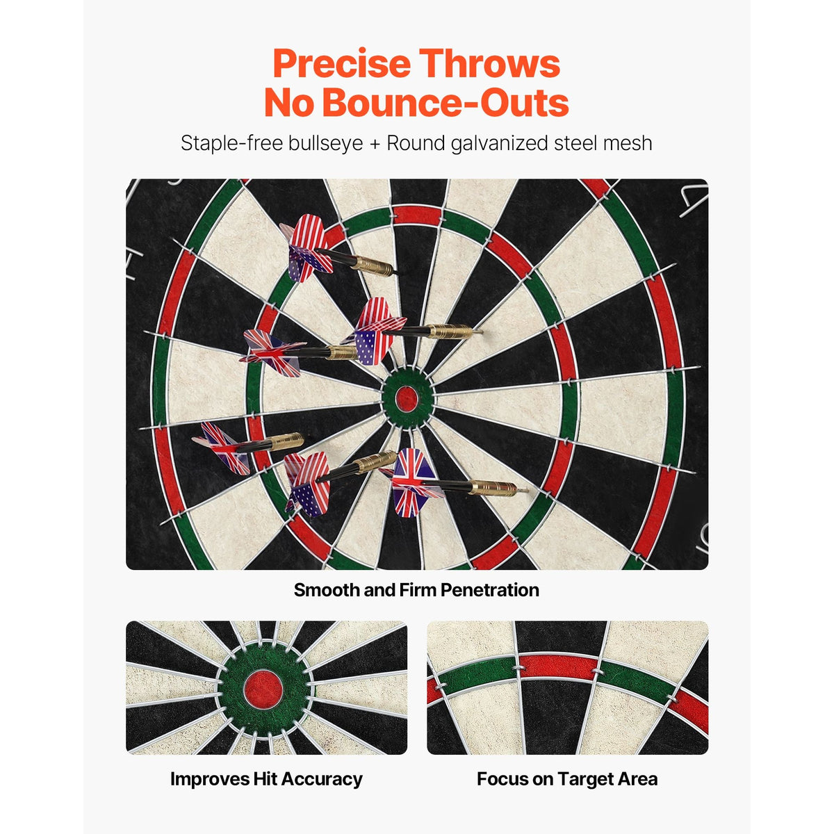 Dartboard with 6 Darts & Scoring Kit, Self-Healing Sisal Fibers Dartboard with Staple-Free Bullseye & Rotating Number Ring, 17.7" Professional Steel Tip Dart Board Set for Home Party Game Rooms