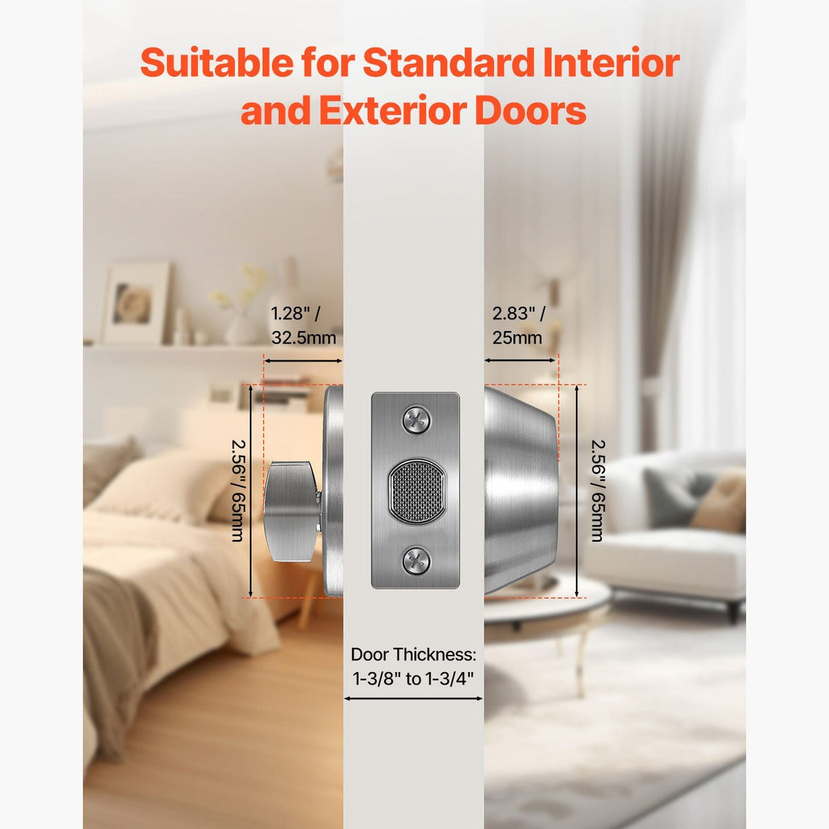 Deadbolt Lock, Round Single Cylinder Dead Bolt, Keyed 1 Side, Fits Standard Size Interior and Exterior Doors, Full Metal, with 3 Keys, for Front Entry Door Residential Security, Satin Nickel