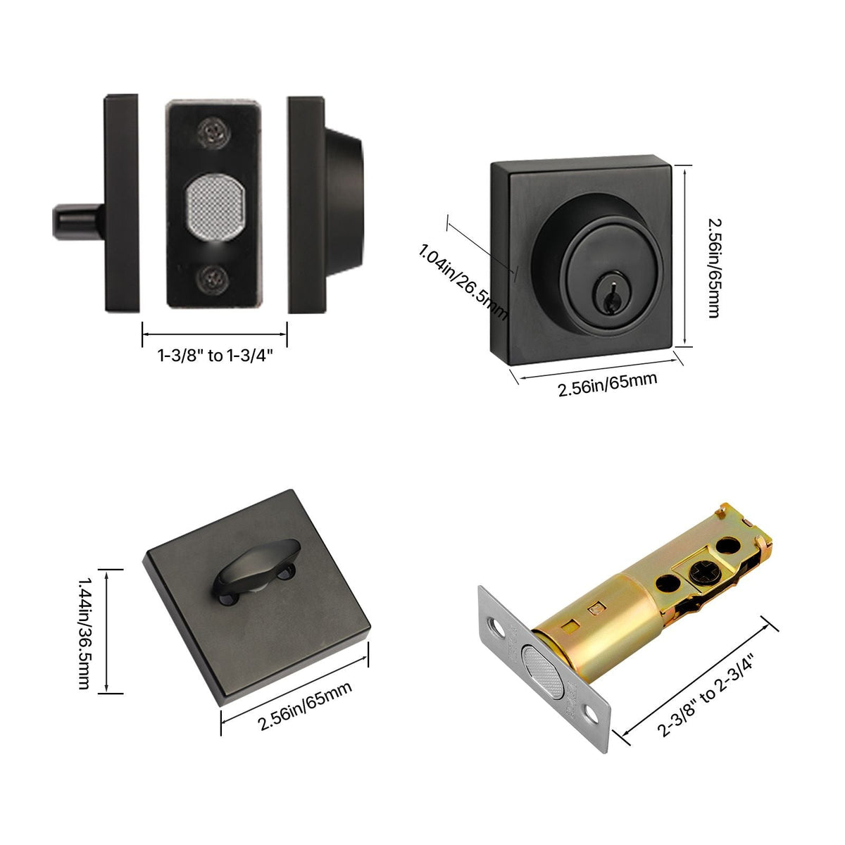 Deadbolt Lock, Square Single Cylinder Dead Bolt, Keyed 1 Side, Fits Standard Size Interior and Exterior Doors, Full Metal, with 3 Keys, for Front Entry Door Residential Security, Matte Black