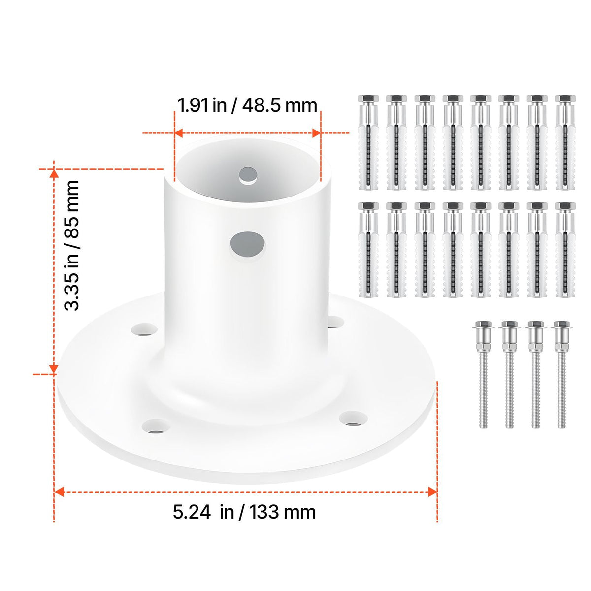 Deck Anchor Flange 4 Pack, 1-7/8 in Pool Ladder Deck Mount, Handrail Anchor with Stainless Steel Mounting Hardware, Premium Aluminum Alloy Flange for Inground Swimming Pool Ladder, White