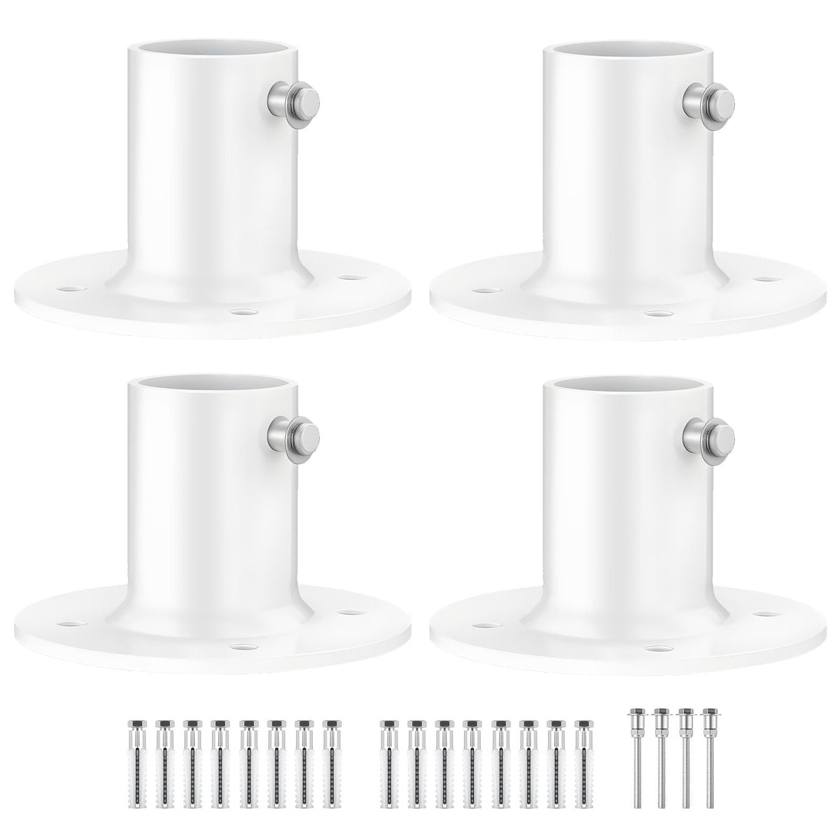 Deck Anchor Flange 4 Pack, 1-7/8 in Pool Ladder Deck Mount, Handrail Anchor with Stainless Steel Mounting Hardware, Premium Aluminum Alloy Flange for Inground Swimming Pool Ladder, White