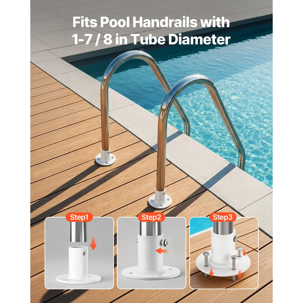 Deck Anchor Flange 4 Pack, 1-7/8 in Pool Ladder Deck Mount, Handrail Anchor with Stainless Steel Mounting Hardware, Premium Aluminum Alloy Flange for Inground Swimming Pool Ladder, White