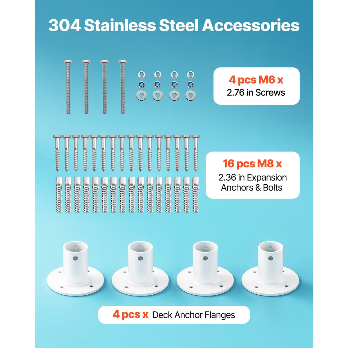 Deck Anchor Flange 4 Pack, 1-7/8 in Pool Ladder Deck Mount, Handrail Anchor with Stainless Steel Mounting Hardware, Premium Aluminum Alloy Flange for Inground Swimming Pool Ladder, White