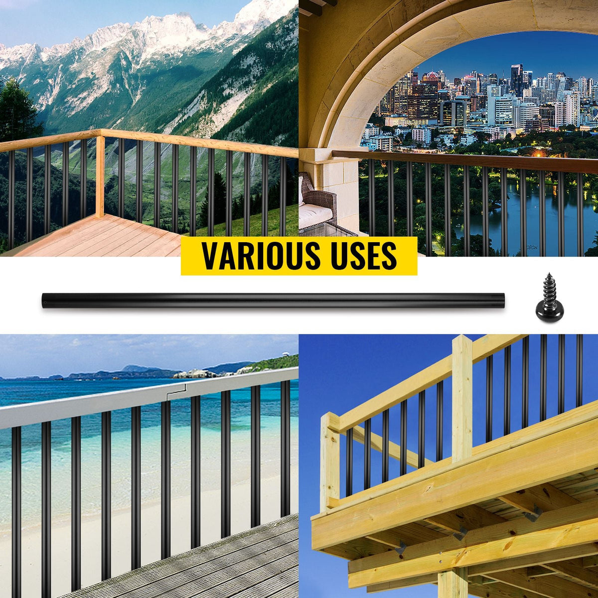 Deck Balusters, 101 Pack Metal Deck Spindles, 26\"x0.75\" Staircase Baluster with Screws, Aluminum Alloy Deck Railing for Wood and Composite Deck, Circle Baluster for Outdoor Stair Deck Porch