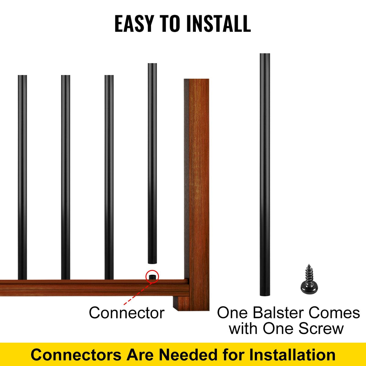 Deck Balusters, 51 Pack Metal Deck Spindles, 26\"x0.75\" Staircase Baluster with Screws, Aluminum Alloy Deck Railing for Wood and Composite Deck, Circle Baluster for Outdoor Stair Deck Porch
