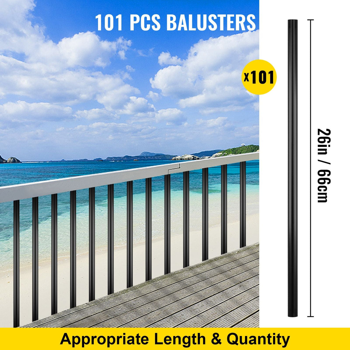 Deck Balusters, 51 Pack Metal Deck Spindles, 26\"x0.75\" Staircase Baluster with Screws, Aluminum Alloy Deck Railing for Wood and Composite Deck, Circle Baluster for Outdoor Stair Deck Porch