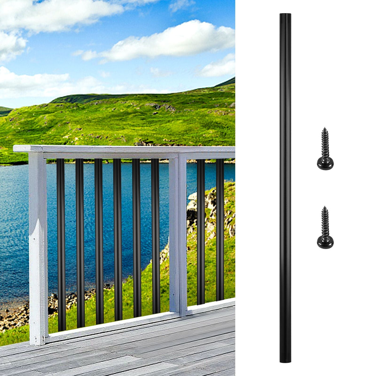 Deck Balusters, 51 Pack Metal Deck Spindles, 26\"x0.75\" Staircase Baluster with Screws, Aluminum Alloy Deck Railing for Wood and Composite Deck, Circle Baluster for Outdoor Stair Deck Porch