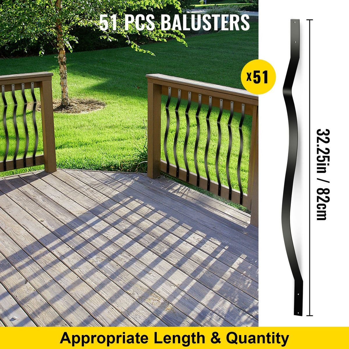 Deck Balusters, 51 Pack Metal Deck Spindles, 32.25\"x1\" Staircase Baluster with Screws, Aluminum Alloy Deck Railing for Wood and Composite Deck, Stylish Baluster for Outdoor Stair Deck Porch