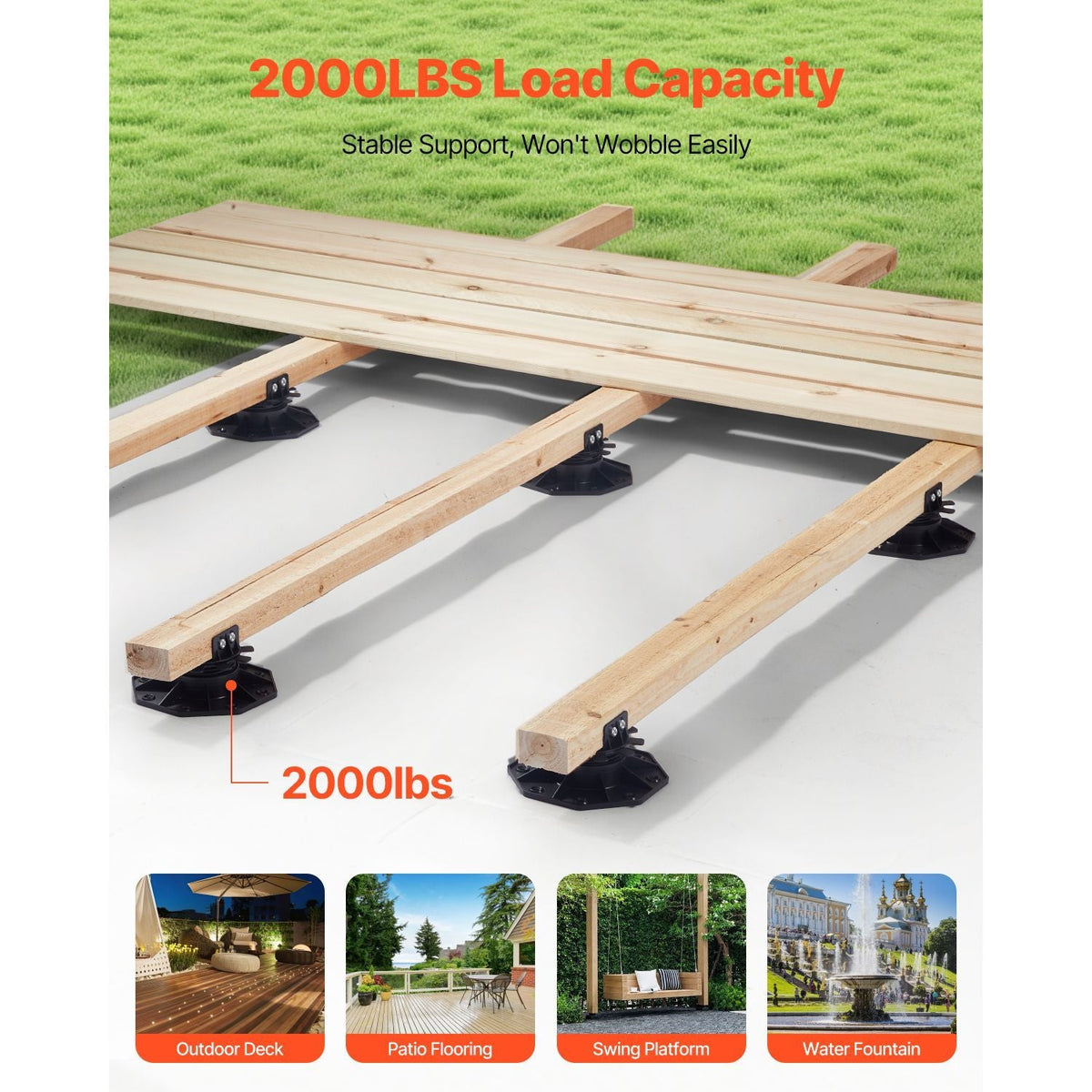 Deck Blocks 12 PCS, 2000lbs / 907.18kg Load Capacity Deck Support Plastic Pedestal Paver, Raising 1.18 - 2.36 inch / 30 - 60 mm, Height Adjustable Shed Foundation Base for Wood Concrete Metal