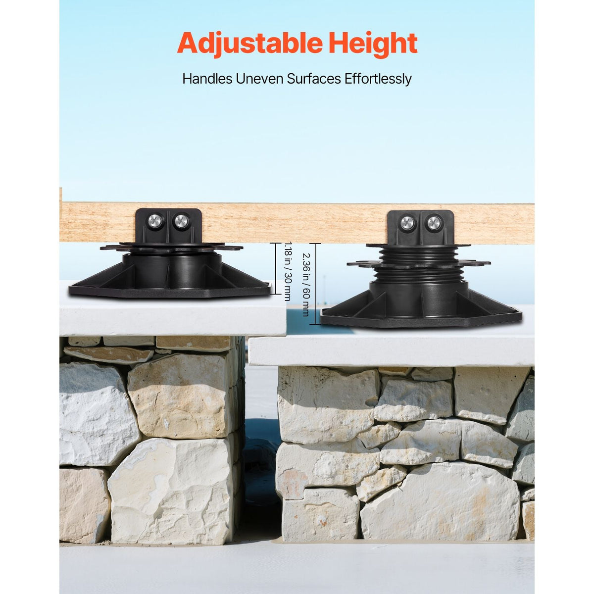 Deck Blocks 12 PCS, 2000lbs / 907.18kg Load Capacity Deck Support Plastic Pedestal Paver, Raising 1.18 - 2.36 inch / 30 - 60 mm, Height Adjustable Shed Foundation Base for Wood Concrete Metal