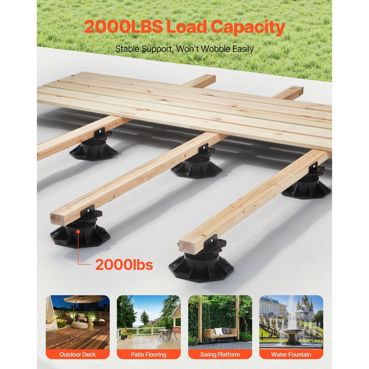 Deck Blocks 12 PCS, 2000lbs / 907.18kg Load Capacity Deck Support Plastic Pedestal Paver, Raising 2.36 - 5.31 inch / 60 - 135 mm, Height Adjustable Shed Foundation Base for Wood Concrete Metal